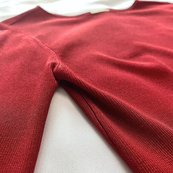 KAREN MILLEN BURGUNDY STRETCH KNIT LONG ZIPPED SLEEVE TEE TOP - 2 - Picture 5 of 7